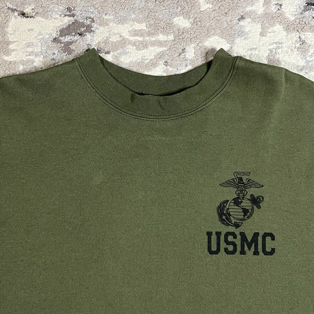 Vtg USMC Sweatshirt Mens Sz M Olive Green Made In USA Marine Corps Pullover - Picture 9 of 9